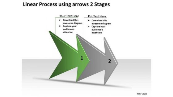 Linear Process Using Arrows 2 Stages Flow Charting PowerPoint Templates
