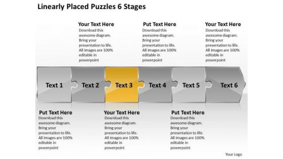 Linearly Placed Puzzles 6 Stages Flow Chart Template PowerPoint Slides