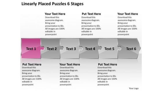 Linearly Placed Puzzles 6 Stages Process Flow Chart For Manufacturing PowerPoint Templates