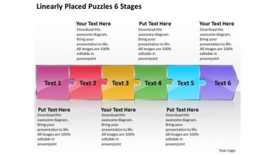 Linearly Placed Puzzles 6 Stages Work Process Flow Chart PowerPoint Slides