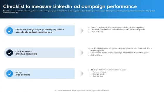 Linkedin Content Strategies Checklist To Measure Linkedin Ad Campaign MKT SS V Linkedin Content Strategies Checklist To Measure Linkedin Ad Campaign MKT SS V
