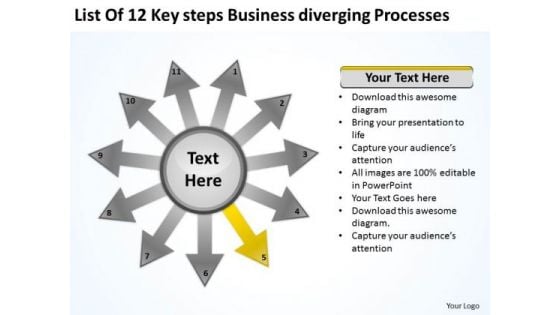 List Of 12 Key Steps Business Diverging Processes Radial PowerPoint Templates