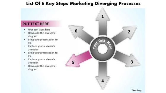 List Of 6 Key Steps Marketing Diverging Processes Ppt Cycle PowerPoint Slides