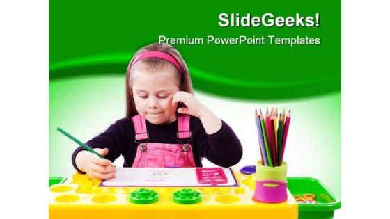 Little Girl Drawing Education PowerPoint Template 1110