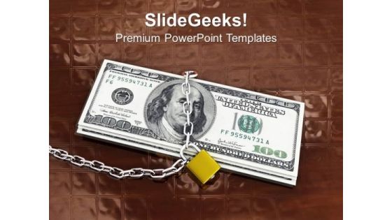 Locked Dollars On Wooden Table PowerPoint Templates Ppt Backgrounds For Slides 0213