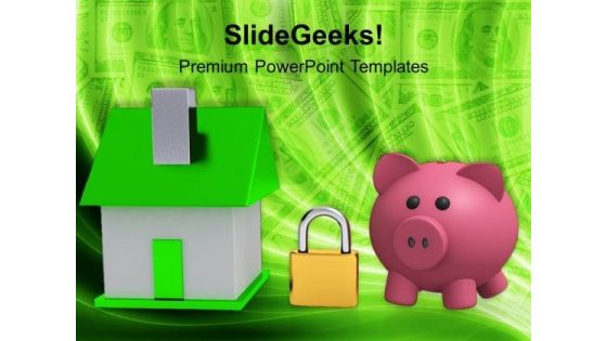 Locked House And Piggy Bank Security PowerPoint Templates Ppt Background For Slides 1112