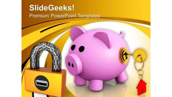 Locked Piggy Bank Security Real Estate PowerPoint Templates Ppt Backgrounds For Slides 0213