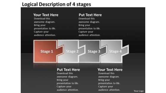 Logical Description Of 4 Stages Flow Charts Templates PowerPoint