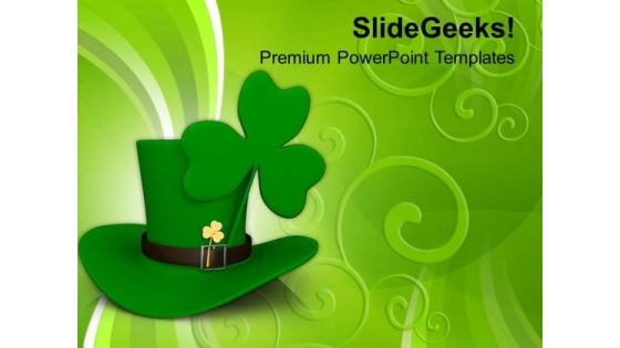 Long Hat And A Clover Leaf Saint Patrick PowerPoint Templates Ppt Backgrounds For Slides 0313