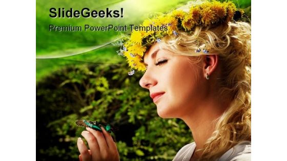 Lovely Woman With A Butterfly Beauty PowerPoint Themes And PowerPoint Slides 0511