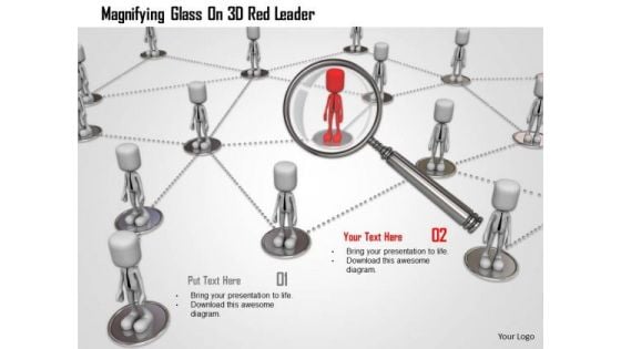 Magnifying Glass On 3d Red Leader PowerPoint Templates