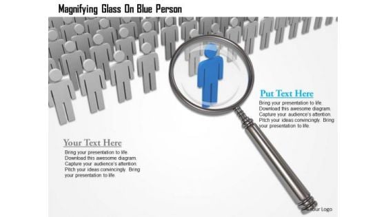 Magnifying Glass On Blue Person PowerPoint Templates