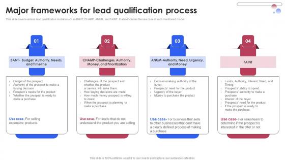 Major Frameworks For Lead Qualification Process Various Techniques For Managing Pictures PDF