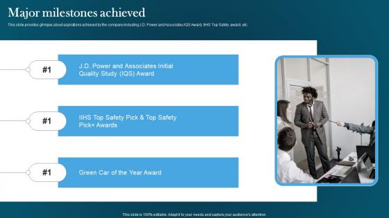 Major Milestones Achieved Automotive Designing Company Investor Funding Pitch Deck Grid Pdf