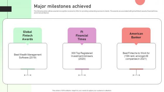 Major Milestones Achieved Value Based Investor Financing Pitch Deck Slides Pdf