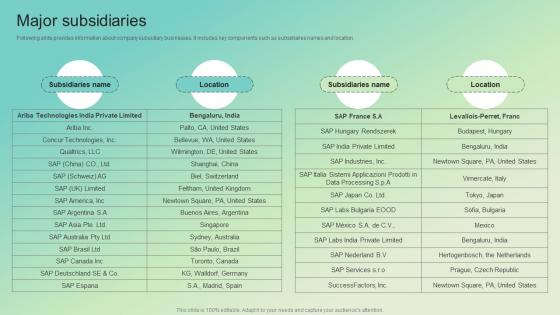 Major Subsidiaries Enterprise Software Solution Providing Company Profile CP SS V