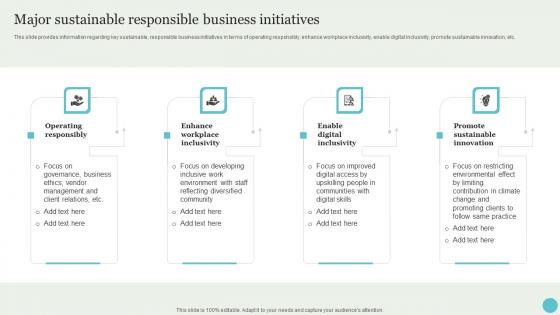 Major Sustainable Responsible Business Initiatives Crafting A Sustainable Company Infographics Pdf