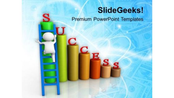Man Climbing On Success Bar Graph PowerPoint Templates Ppt Backgrounds For Slides 0713