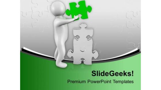 Man Fixing Puzzle Piece PowerPoint Templates Ppt Backgrounds For Slides 0713