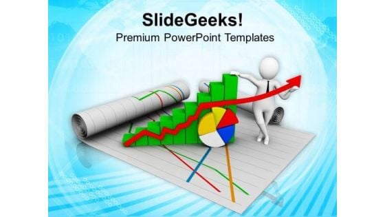 Man Holding Bar Graph And Pie Chart PowerPoint Templates Ppt Backgrounds For Slides 0813