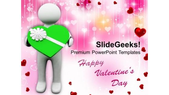 Man Holding Green Heart Valentines Illustration PowerPoint Templates Ppt Backgrounds For Slides 0213