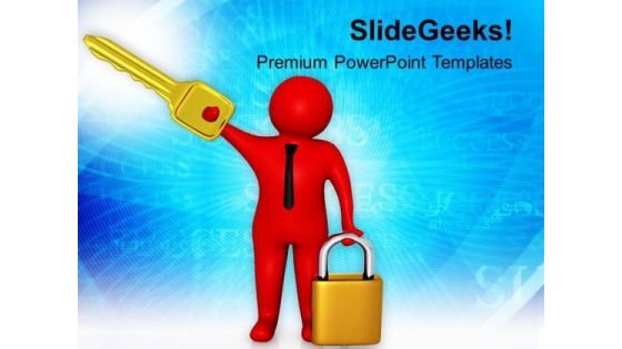 Man Holding Padlock And Key PowerPoint Templates Ppt Backgrounds For Slides 0713