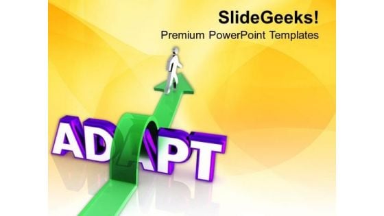 Man On Arrow Jumping Over The Word Adapt PowerPoint Templates Ppt Backgrounds For Slides 0713