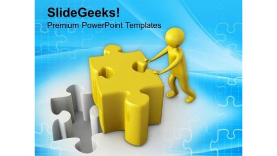 Man Pushing Puzzle In Its Place PowerPoint Templates Ppt Backgrounds For Slides 0713