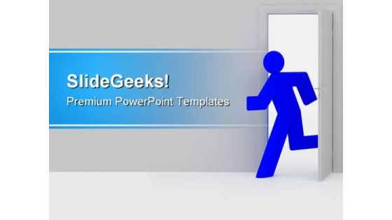 Man Running Through Door Metaphor PowerPoint Themes And PowerPoint Slides 0811