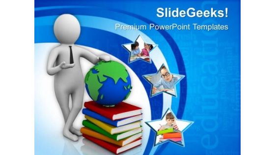 Man Shows Global Studies Education Concept PowerPoint Templates Ppt Backgrounds For Slides 0813