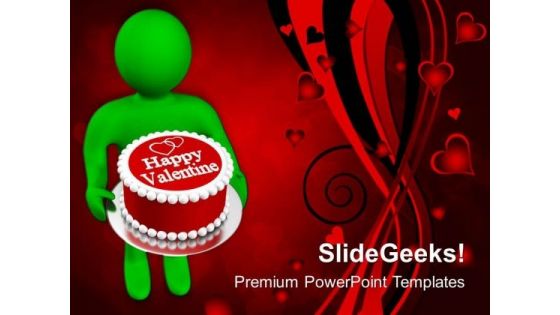 Man Wishing Valentines With Cake PowerPoint Templates Ppt Backgrounds For Slides 0213