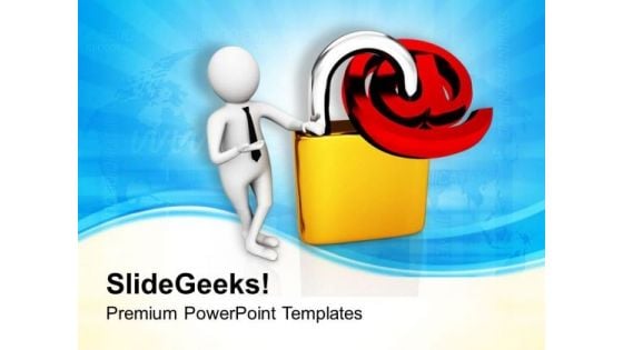 Man With Email Sign And Padlock PowerPoint Templates Ppt Backgrounds For Slides 0713 Man With Email Sign And Padlock PowerPoint Templates Ppt Backgrounds For Slides 0713