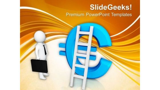 Man With Ladder And Euro Symbol PowerPoint Templates Ppt Backgrounds For Slides 0713