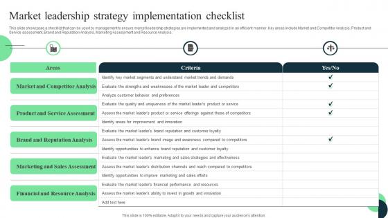 Market Leaders Guide To Influence Market Leadership Strategy Implementation Checklist Inspiration Pdf