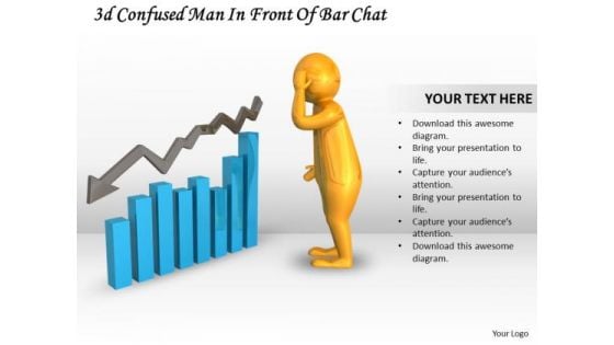 Marketing Concepts 3d Confused Man Front Of Bar Chart Characters