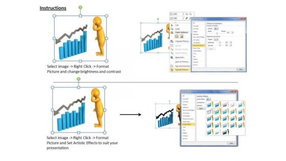 Marketing Concepts 3d Confused Man Front Of Bar Chart Characters