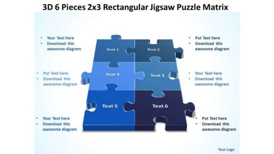 Marketing Diagram 3d 6 Pieces 2x3 Rectangular Jigsaw Puzzle Matrix Sales Diagram