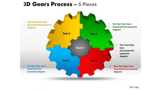 Marketing Diagram 3d Gear Process 5 Pieces Sales Diagram