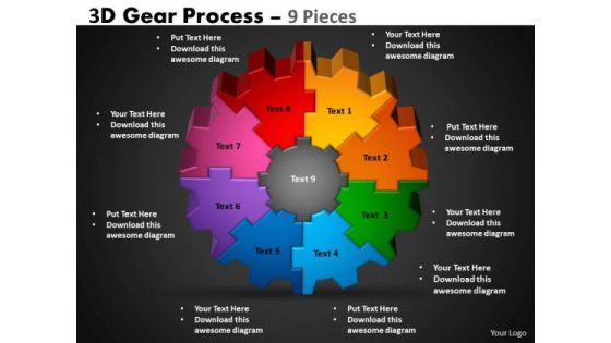 Marketing Diagram 3d Gear Process 9 Pieces Business Framework Model