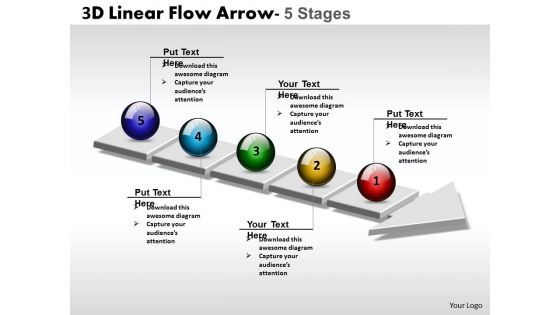 Marketing Diagram 3d Linear Flow Arrow 5 Stages Business Framework Model