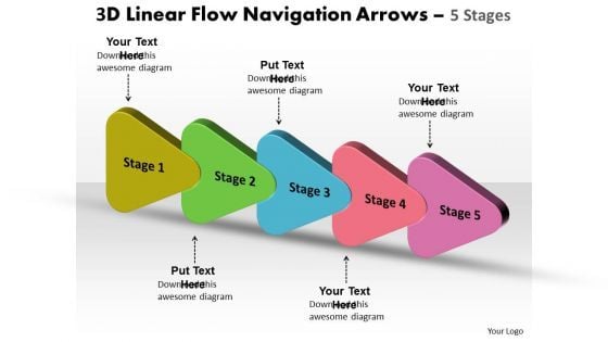 Marketing Diagram 3d Linear Flow Navigation Arrow 5 Stages Business Framework Model