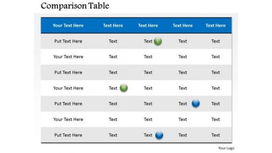 Marketing Diagram Comparison Table For Business Data Sales Diagram