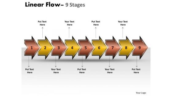 Marketing Diagram Linear Flow Arrow 9 Stages Business Finance Strategy Development