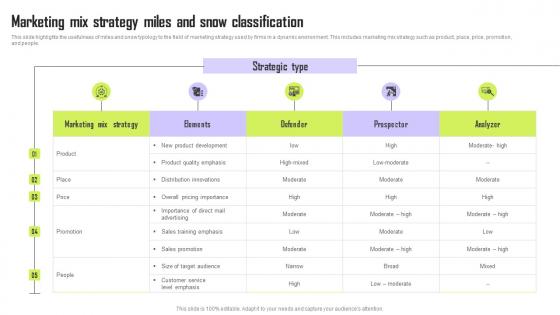 Marketing Mix Strategy Miles And Snow Classification Template Pdf