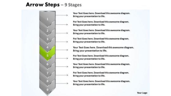 Marketing PowerPoint Template Green And Orange Arrow 9 Phase Diagram Design