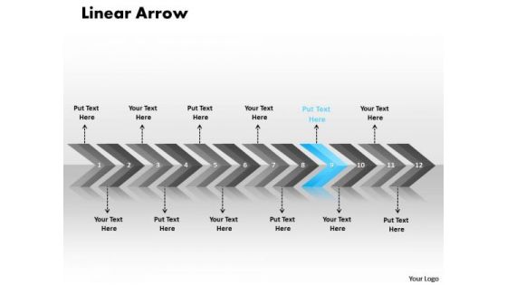 Marketing PowerPoint Template Linear Arrows 12 Stages Time Management Design