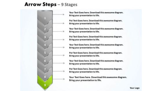 Marketing Ppt Template Green And Orange Arrow 9 Stages Time Management PowerPoint 10 Design