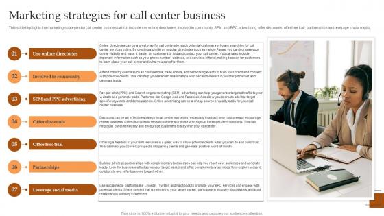 Marketing Strategies For Call Center Business IT And Tech Support Business Portrait Pdf