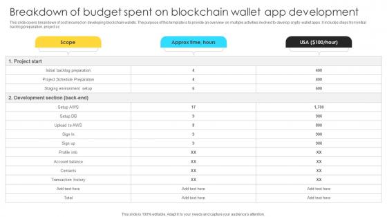 Mastering Blockchain Wallets Breakdown Of Budget Spent On Blockchain Wallet BCT SS V