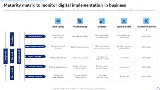 Maturity Matrix To Monitor Digital Implementation In Business Diagrams Pdf
